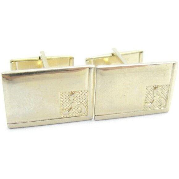 Vintage Polished w Corner Design Rectangle Cufflinks Gold Tone Signed Pat Pend - Picture 8 of 10